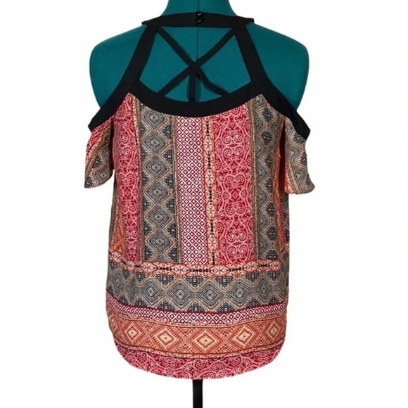 Printed Cold Shoulder with Criss Cross Back tank - Picture 3 of 8